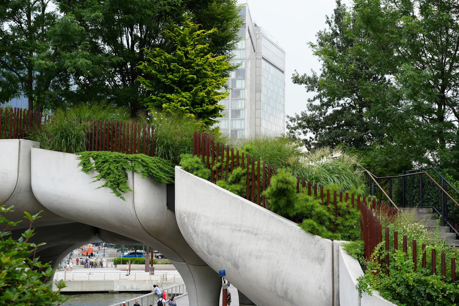 Modern architecture integrated with a planted urban garden