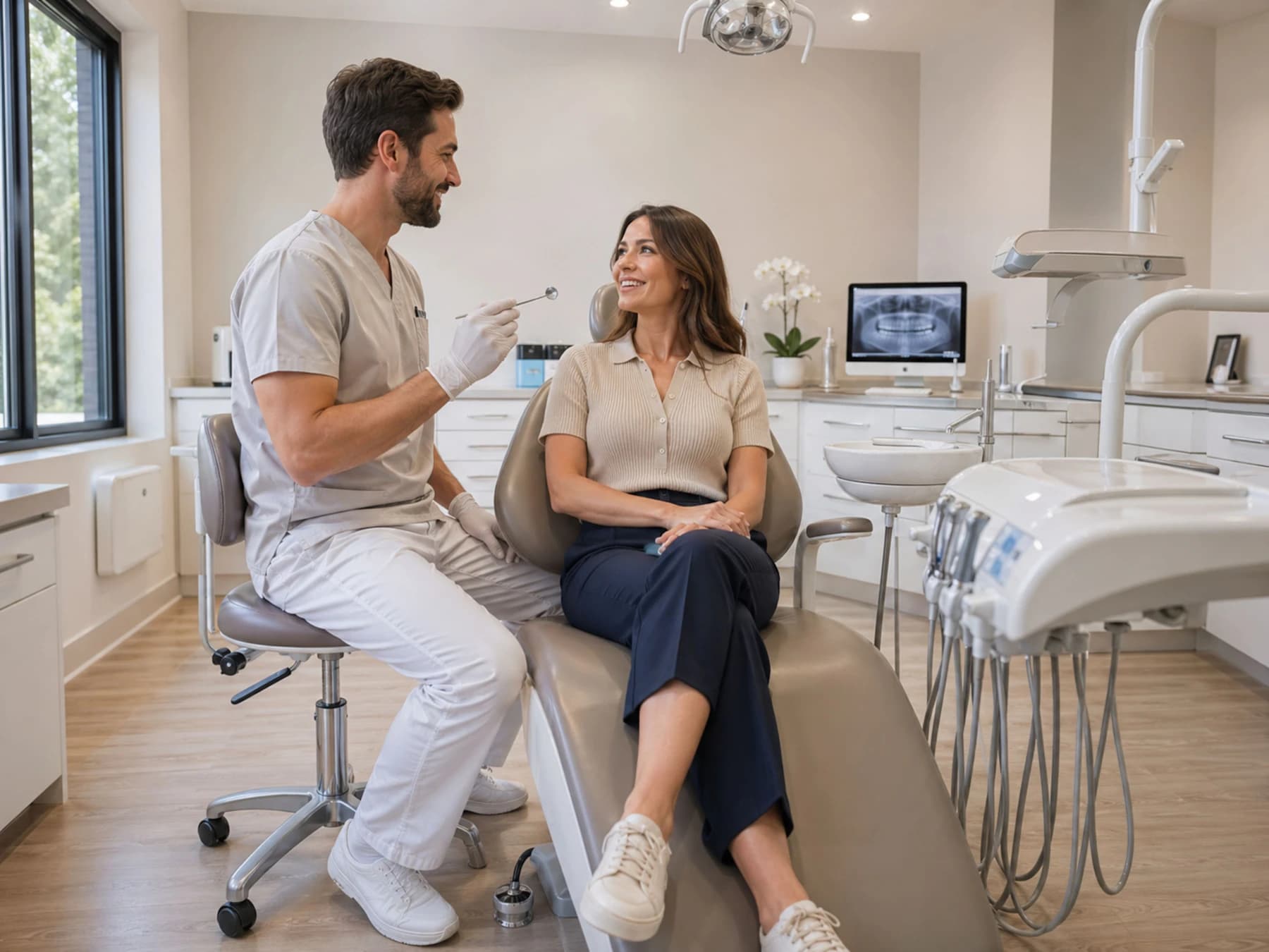 Dentist and patient having a calm consultation